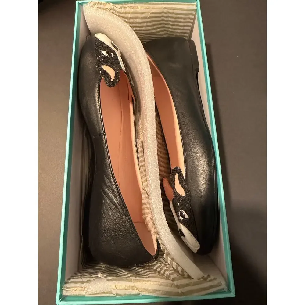 IOB Kate Spade Winthrop Ballerina Flats In Black French Bulldog Sz 8.5